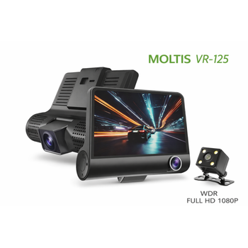 Автомобильный видеорегистратор Moltis VR-125 с тремя камерами, HD 720p, салон + задняя камера, USB 10008