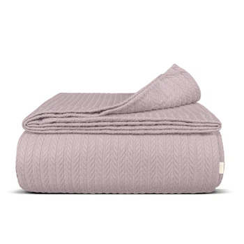 Плед покривало кіска COSAS 240х260 см Floral Knitted Braid Ліловий