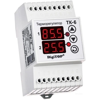 Двухканальный цифровой терморегулятор ТК-6 с датчиком DS18B20 на DIN-рейку.