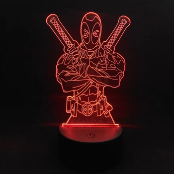 3D світильник, нічник "Дедпул" на чорній базі. З пультом, 8 кольорів підсвічування..