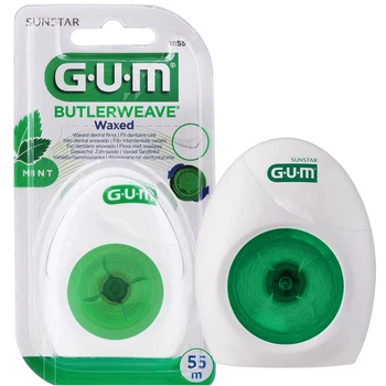 Зубная нить GUM Butlerweave Mint Waxed, мятная вощеная, 55 м