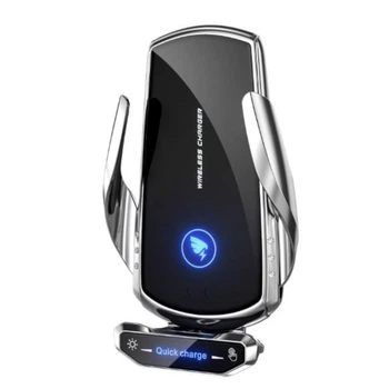 Автомобильный держатель Smart Sensor A18 с беспроводной зарядкой 15W + магнитные адаптеры (Lightning/Type-C/MicroUSB) Серебристый