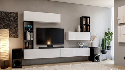 Вітальня комплект BOX V3 MiroMark білий глянець/чорний глянець (BX-V3-WB/BL)