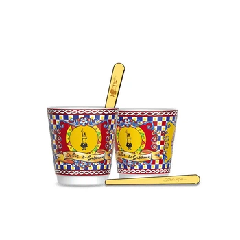 Набор из 2 фарфоровых чашек и 2 золотых мешалок Bialetti x D&G Sicilian Cart SETCARCP