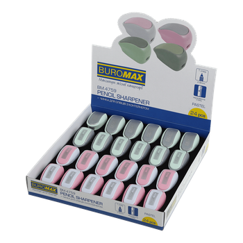 BUROMAX Чинка пластик з контейнером 1 лезо PASTEL асорті