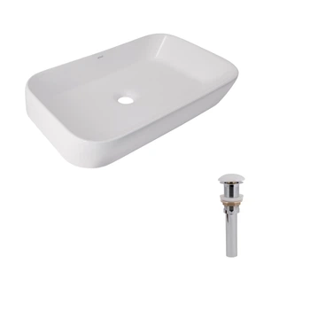 Комплект Qtap Scorpio: Раковина накладная 550x390x120 мм, White, прямоугольная + Донный клапан Pop-up PU02
