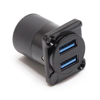 Разъем двойной USB 3.0 A-A на корпус - B1068-BLK / D-тип / IP62 / прямой / черный