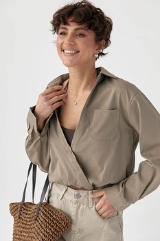 Короткая рубашка в комплекте с майкой в рубчик Lurex Кофейный One Size (81260)