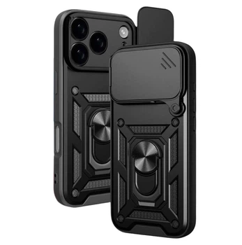 Чехол Primo Shockproof для Apple iPhone 17 Pro - противоударный, с подставкой и шторкой для камеры - Black
