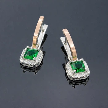 Серебряные серьги с золотыми пластинами Магический квадрат