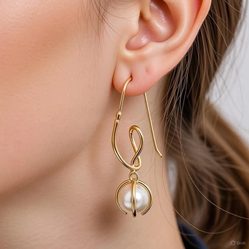 Серьги подвески с жемчугом длинные Fashion Jewelry золотистые