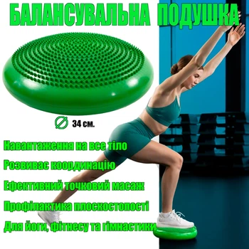 Балансировочная подушка (диск) массажная для йоги и фитнеса (массажер для ногстоптела) OSPORT (OF-0058) Салатовый