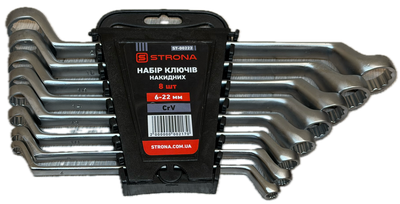 Набір ключів накидних, 8 од., 6-22 мм, Cr-V STRONA