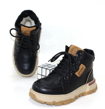 Зимові підліткові черевики на шнурівці та блискавці OK SHOES 35 22.5см чорний