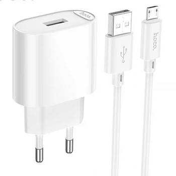 Сетевое зарядное устройство HOCO C109A Fighter 10.5W (1USB-A) + кабель USB to MicroUSB (White) (243559)