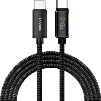 Интерфейсный кабель Rocoren RCXCTT2-MC01 240W 480Mbps (E-marker 48V 5A) RGB TypeC-TypeC 1m Black (43615)