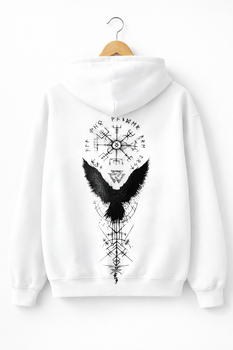 Чоловіче худі з принтом Raven Sigil, Білий, L