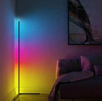 Торшер кутовий підлоговий RGB LED 1.2 м, світлодіодна лампа з пультом дистанційного керування, кольорова підсвітка для кімнати з живленням від USB, декоративне освітлення для інтер’єру Чорний DEL-014