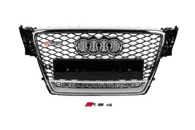 Передняя решетка с надписью Quattro RS-style (2007-2011, черная) для Ауди A4 B8