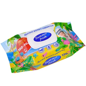 Серветки вологі Summer fresh з клапаном 120шт.