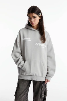 Худі на флісі Pull & Bear світло-сірий з принтом NDZZO350 XL