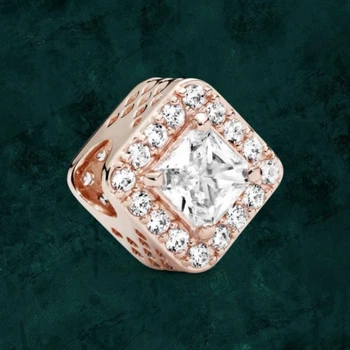 Срібна намистина-шарм "Сяючий квадрат" Pandora (Пандора) 786206CZ з покриттям 14к золотом