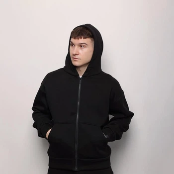 Чоловіча демісезонна кофта тринитка з начосом M чорна (BLkf4241ba)