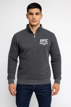 Свитшот мужской утепленный UFC Apmi ⬩ флисовый ⬩ с воротником-стойкой ⬩ серый 2XL - 3XL