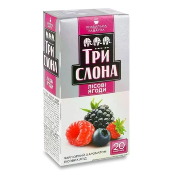 Чай Три слона черный Лесные ягоды в пакетиках 30 г (20 шт. х 1.5 г)