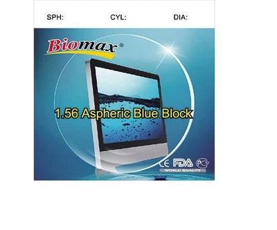 Полимерная линза Biomax 1,56 асферическая с покрытием Blue Block диоптрия -3.75