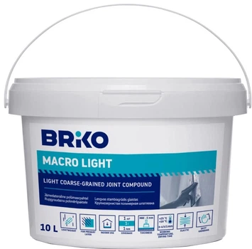 Шпаклевка Briko Macro Light крупнозернистая белая 10 л (4772013196990)