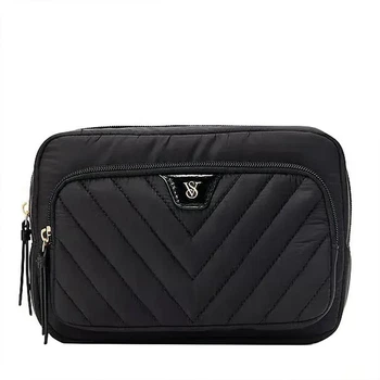 Косметичка черная Victoria’s Secret Travel Makeup Pouch Black V-Quilt