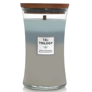 Ароматична тришарова свічка з ніжним ароматом Woodwick Large Trilogy Woven Comforts 609 г