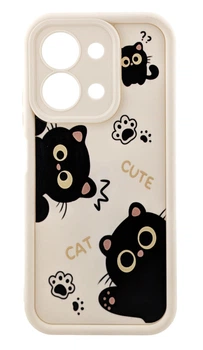 Чехол Shock Case Print для Poco C85 4G GLOBAL (код модели 25078PC3EG) бампер силиконовый бежевый с рисунком котики