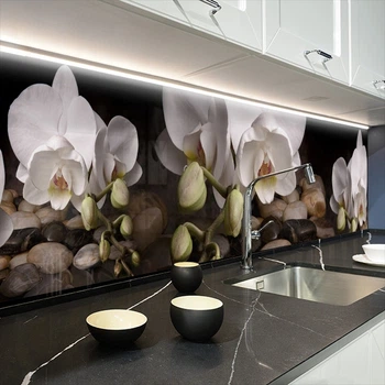 Фото панель универсальная ПЭТ, Самофиксирующая 68 х 305 см (толщина 2,0 мм), белые орхидеи на камнях(ПЭТ3-fl3036)