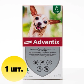 Краплі на холку для собак менше 4 кг Elanco (Bayer) Advantix (1 шт по 0,4 мл)