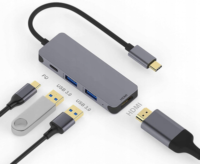 USB хаб Type C (USB-C) HDMI- 2 USB 3.0 і портом Power Delivery перехідник для ноутбука MacBook Pro Space Gray PAVLYSH 5