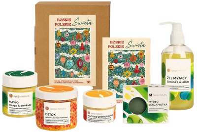 Набір косметики для догляду за тілом Opcja Natura масло для тіла Манго та Авокадо 120 г + мазь-засіб для загоєння при потертостях і опіках 50 мл + пілінг для тіла Detox 200 мл + очищувальний гель Лайм і Алое 250 мл + мило (5903766418537)