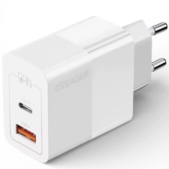 Зарядний пристрій Блок зарядки для телефону Essager CD29 33W USB A+C PD Quick Fast Charge Швидка зарядка Samsung iPhone Xiaomi Redmi Huawei Realme White