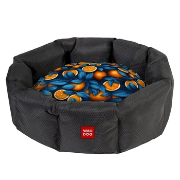 Лежанка для собак WAUDOG Relax M «Апельсини», 52×42×19 см, знімна подушка, м’який лежак із бортиками, поліестер, для малих і середніх порід, арт. 314-4054