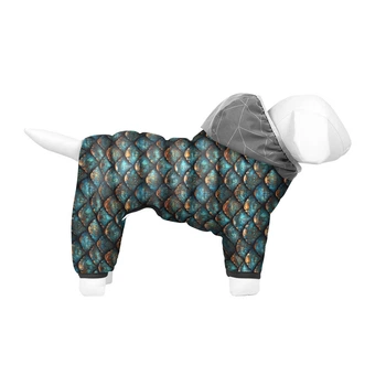 Комбинезон для собак WAUDOG Clothes рисунок "Чешуя", демисезонная одежда для маленьких собак с капюшоном, полиэстер, размер S32, длина 29-32 см, обхват груди 47-50 см, обхват шеи 30-33 см (419-0179)