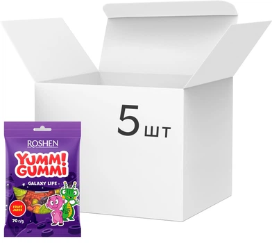 Упаковка желейных конфет Roshen Yummi Gummi Galaxy Life 70 г х 5 шт (4823077636356)