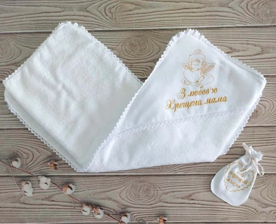 Махровая крижма полотенце для крещения 100% хлопок "С любов'ю крёстная мама" 90*90см
