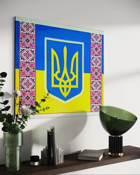 Настенный инфракрасный обогреватель-картина Флаг с гербом, патриотический украинский традиционный экономный 63х50 см 240 Вт