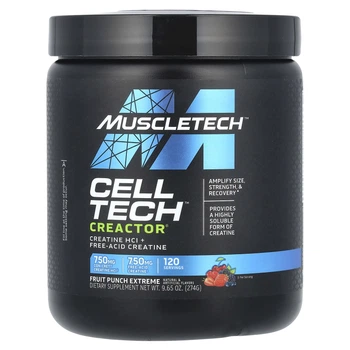 Креатин MuscleTech, Cell Tech CREACTOR, Creatine HCl + Free-Acid Creatine, Fruit Punch Extreme, 9.51 oz (269 g) (11964837)
