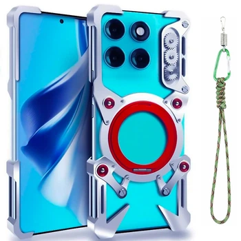 Чехол Metal Cyber Bamper для Motorola Edge 60 с кольцом и шнурком - держателем silver