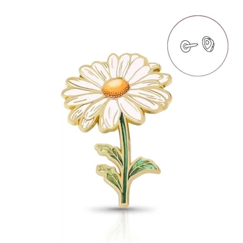 Брошка-значок BROCHE біжутерія Квіти Акварель Ромашка біла BRGV115054