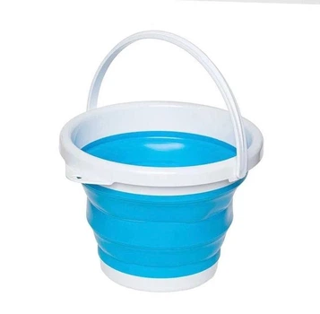 Ведро силиконовое 10 литров туристическое складное Collapsible Bucket с ручкой без крышки Синее