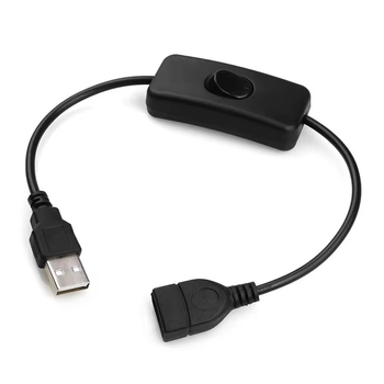 Удлинительный 30см USB-кабель (штекер-гнездо) DC 5V-24V 2A с кнопкой-выключателем Шнур пиитания Адаптер для лампы Black