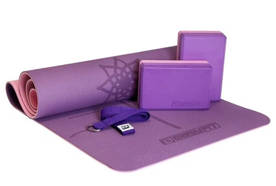 Набор для фитнеса и йоги EasyFit Polarity Set (коврик + 2 блока + ремень) фиолетово-розовый EF-2421s-VP